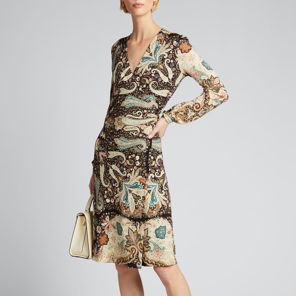 ETRO Milano Paisley Jersey Wrap Dress Size US 10/IT 46 - Picture 4 of 15